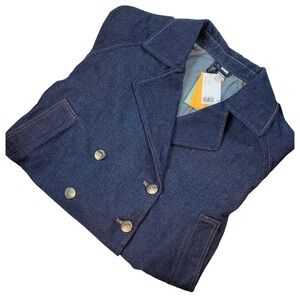 H&M Divided Womens XL Indigo Denim Double Breasted Cropped Trench Jacket NEW